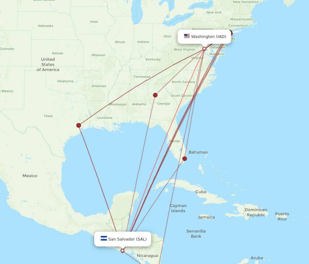 IAD to SAL flights and routes map