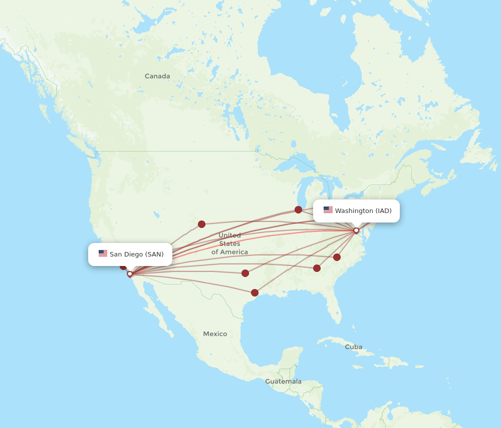 IAD to SAN flights and routes map