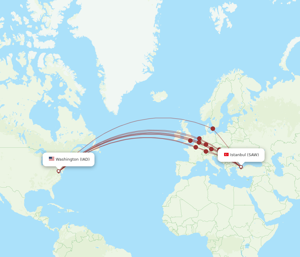 IAD-SAW flight routes
