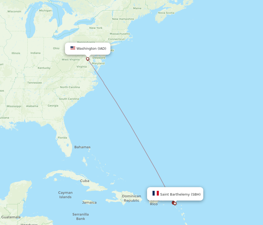 IAD to SBH flights and routes map