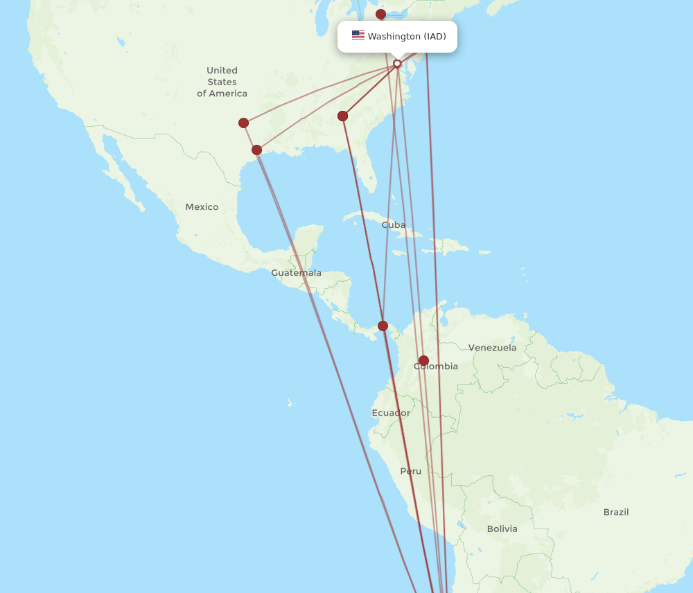 IAD to SCL flights and routes map