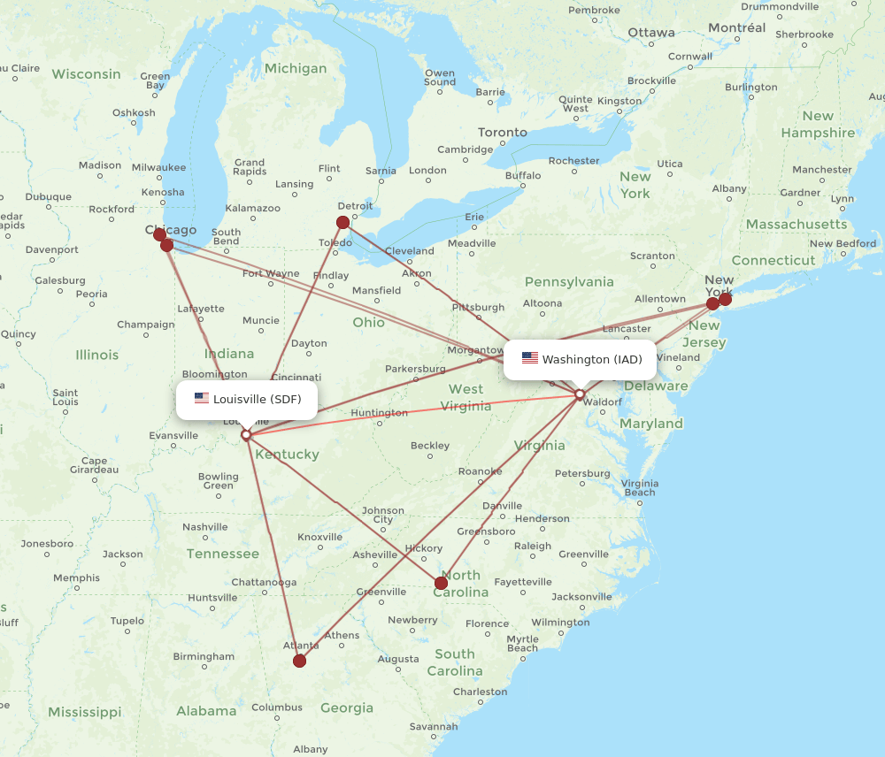 IAD-SDF flight routes