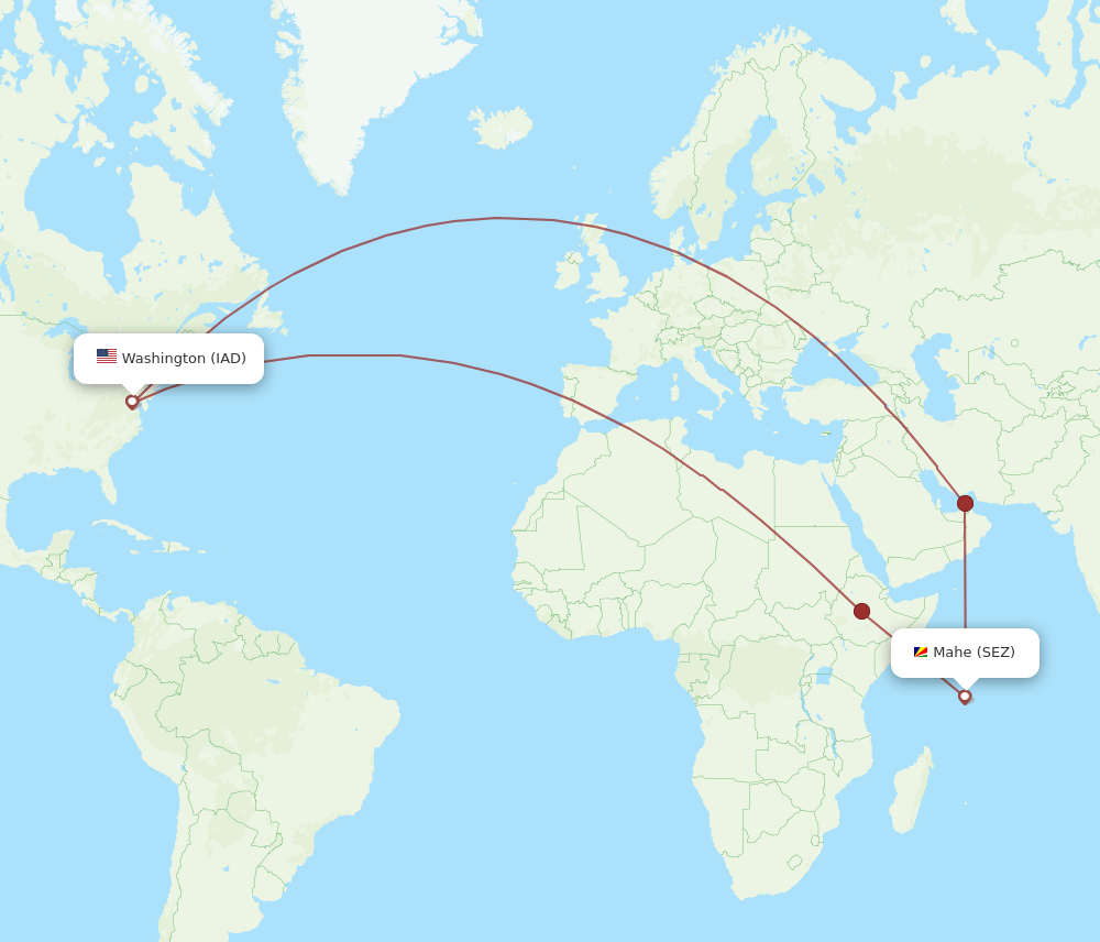 IAD to SEZ flights and routes map
