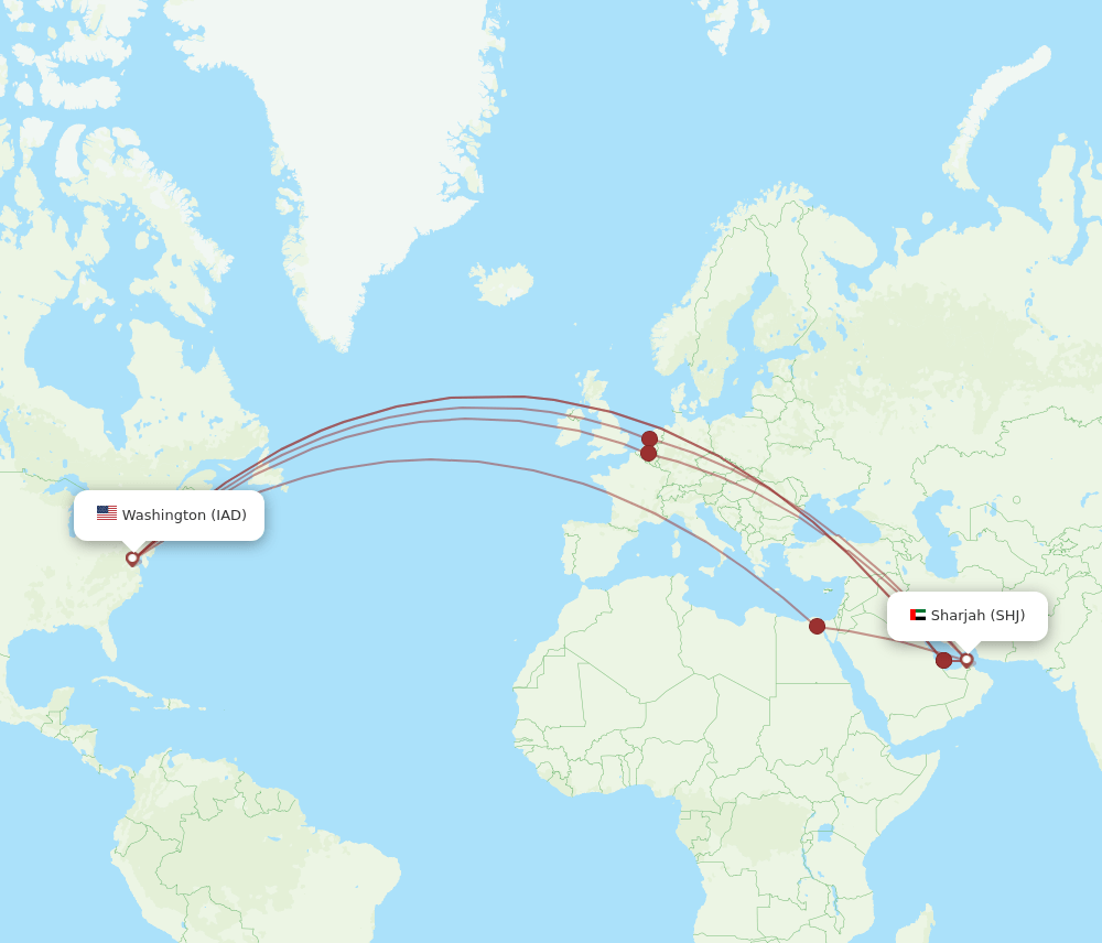 IAD-SHJ flight routes