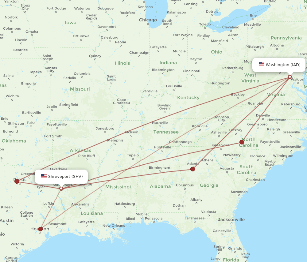 IAD-SHV flight routes