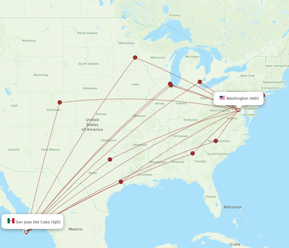 IAD-SJD flight routes
