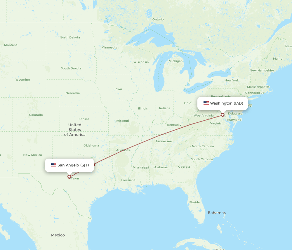IAD-SJT flight routes