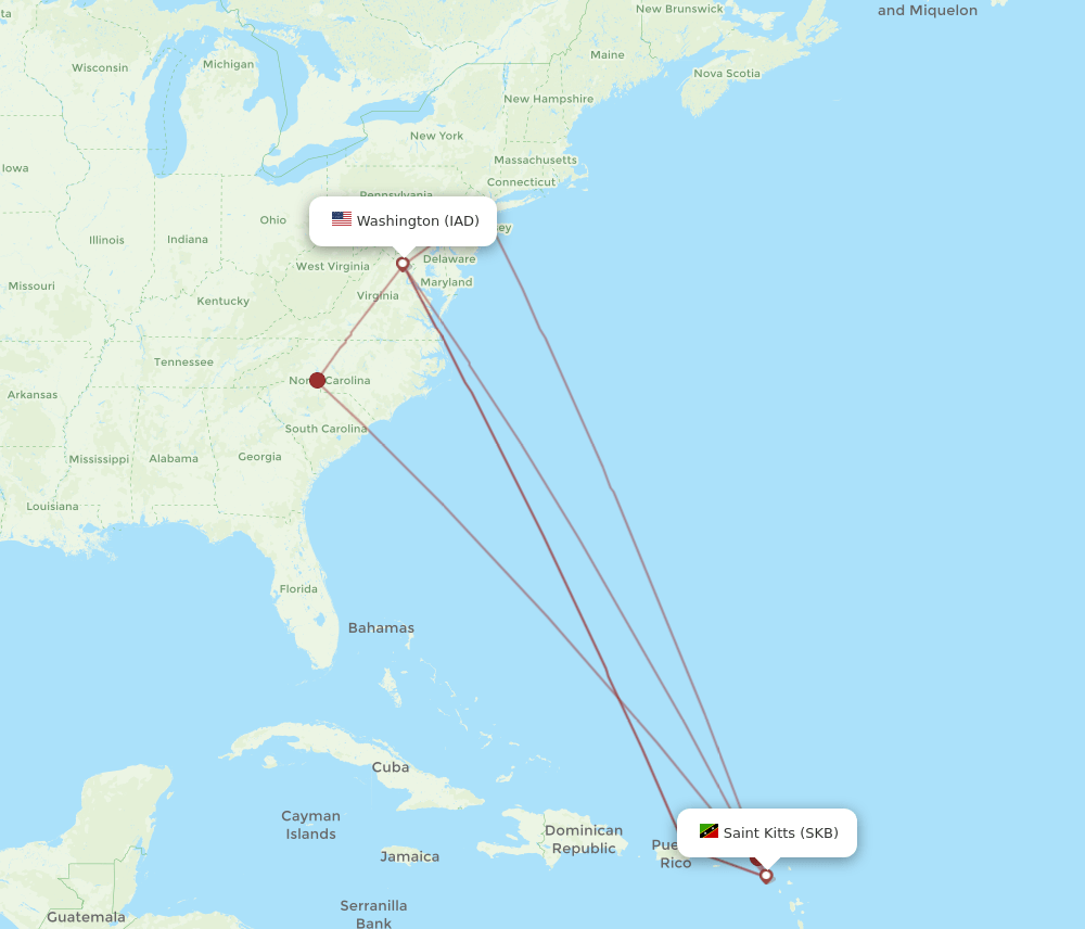 IAD-SKB flight routes