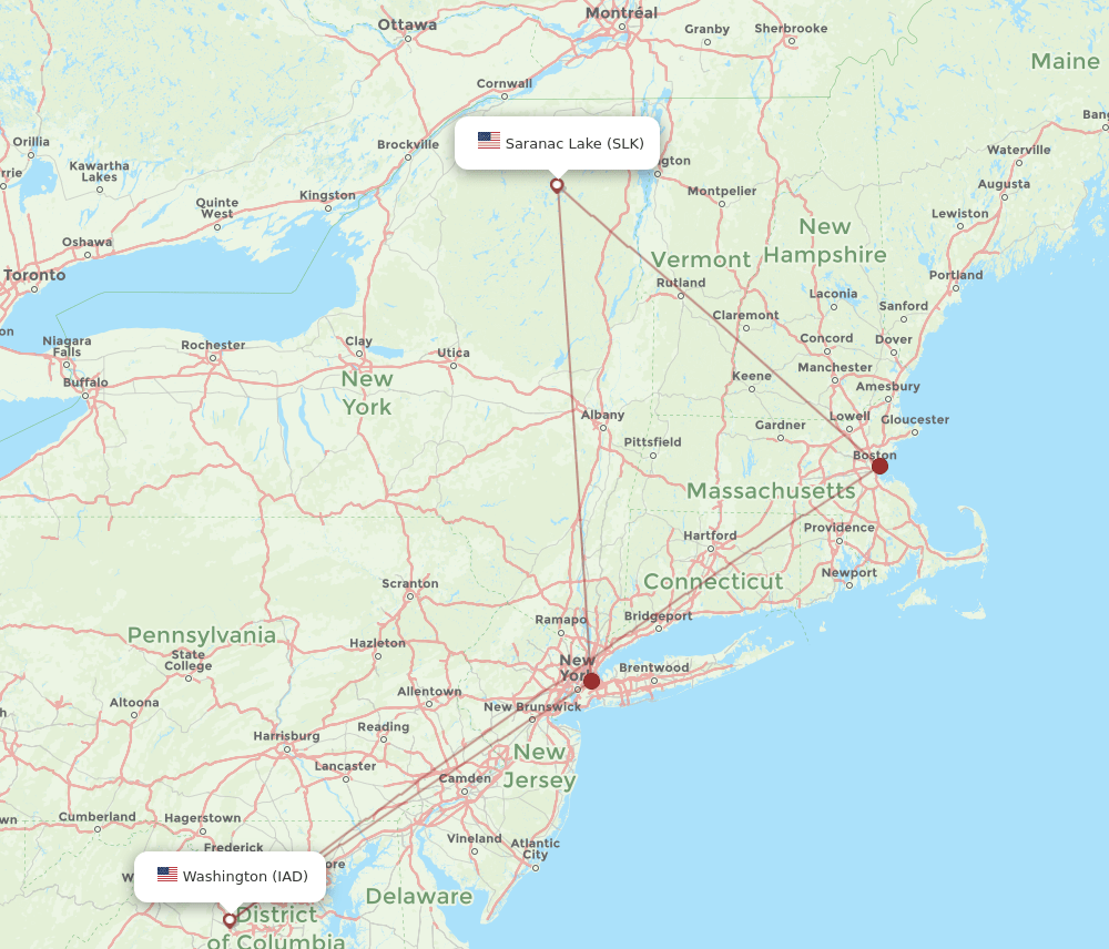 IAD-SLK flight routes