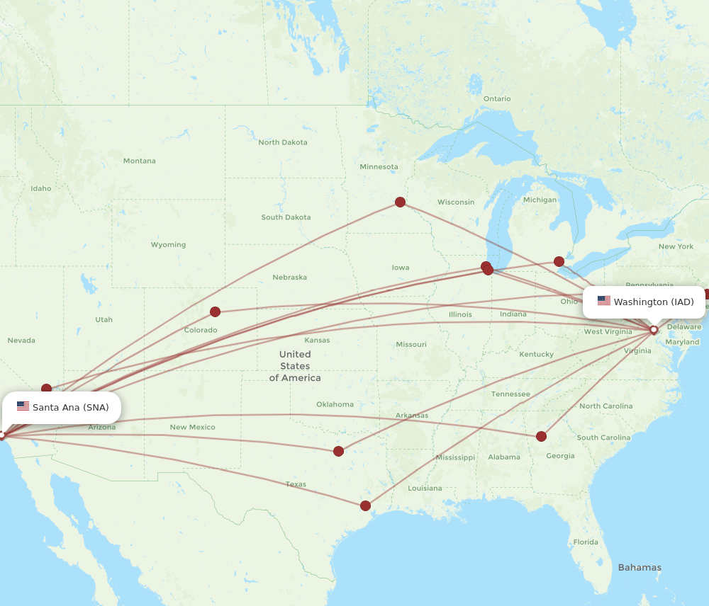 IAD-SNA flight routes