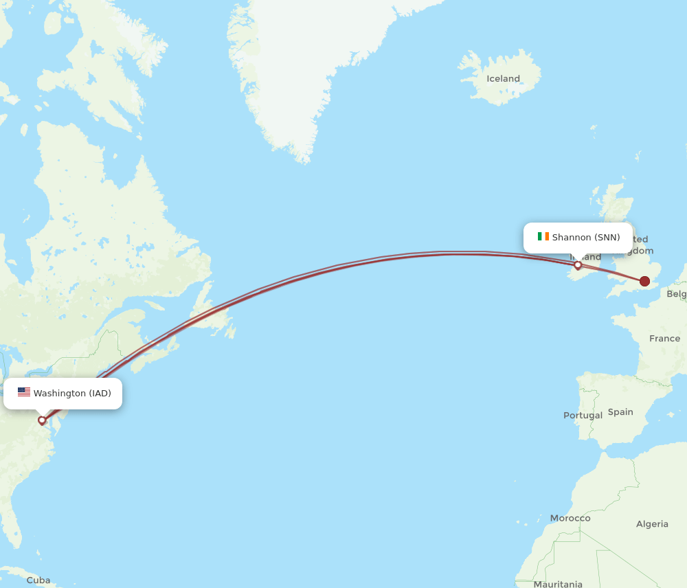 IAD-SNN flight routes