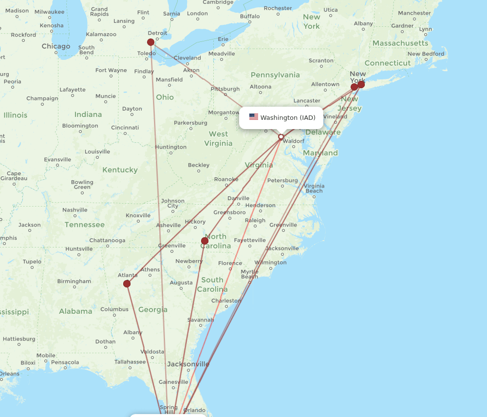 IAD-SRQ flight routes