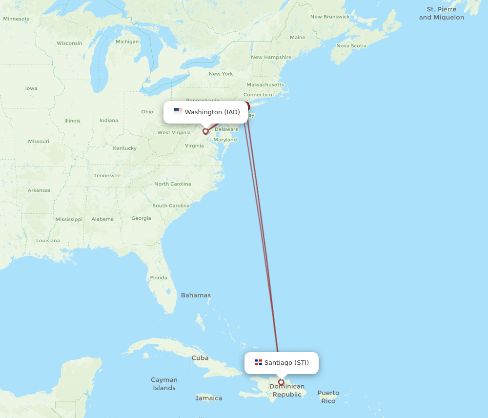 IAD-STI flight routes