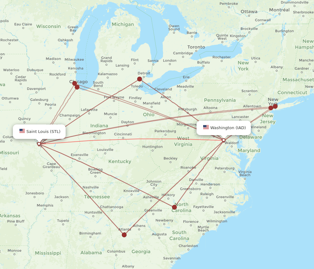 IAD-STL flight routes