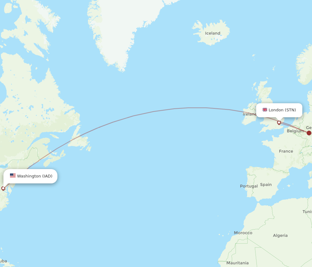 IAD to STN flights and routes map