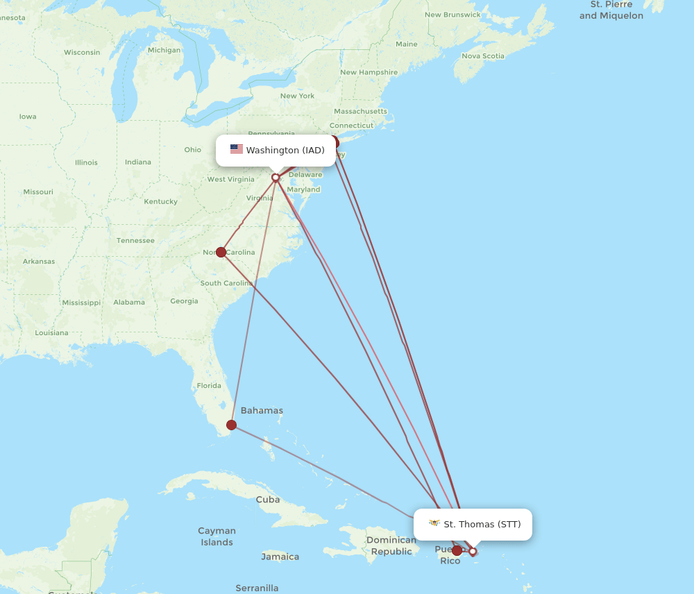 IAD-STT flight routes