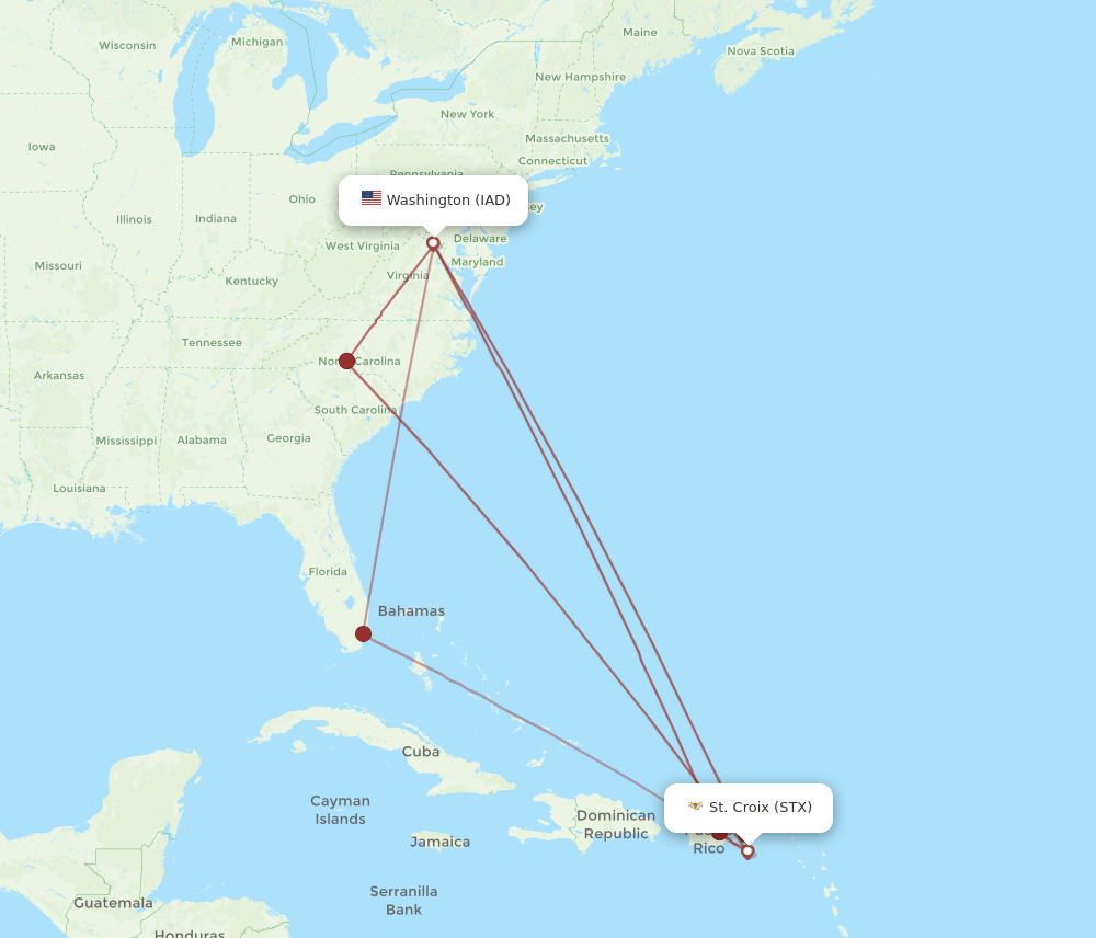 IAD-STX flight routes