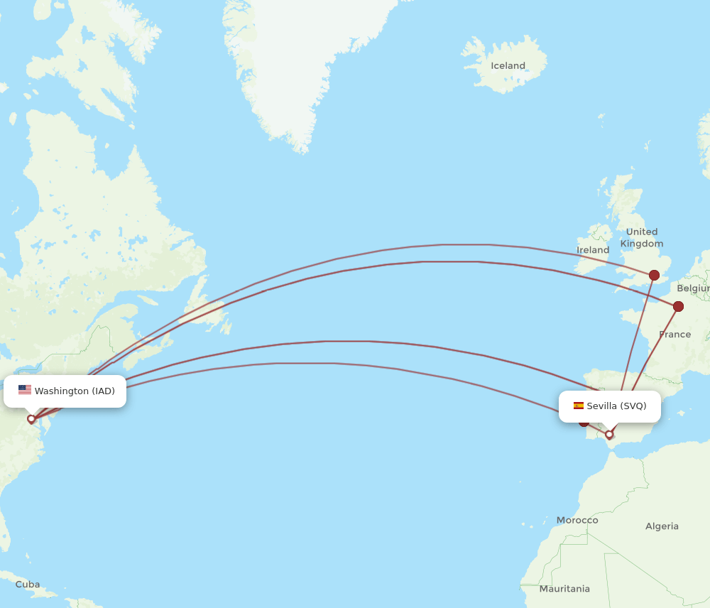 IAD-SVQ flight routes
