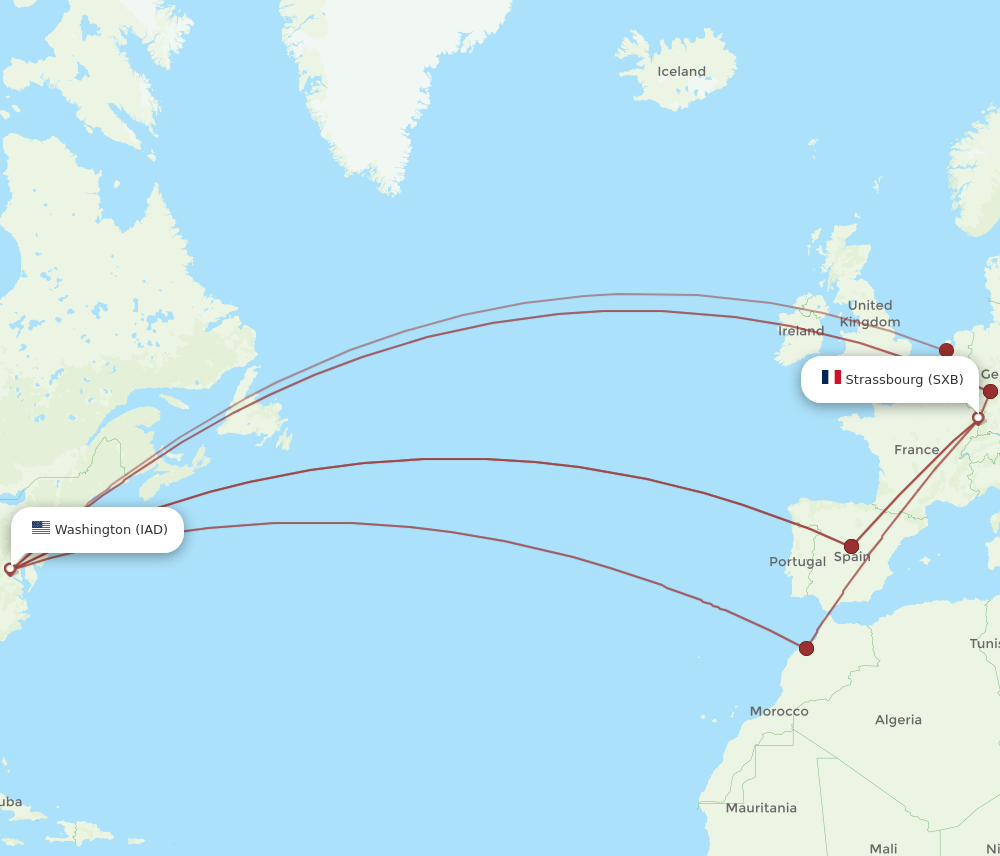 IAD-SXB flight routes