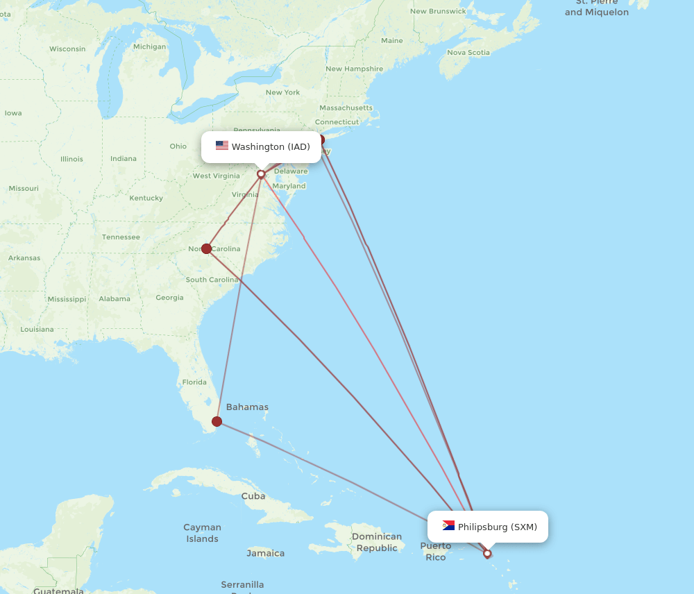 IAD-SXM flight routes