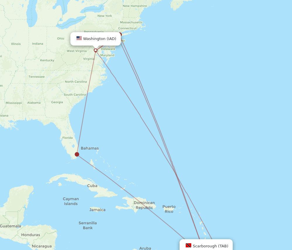 IAD-TAB flight routes