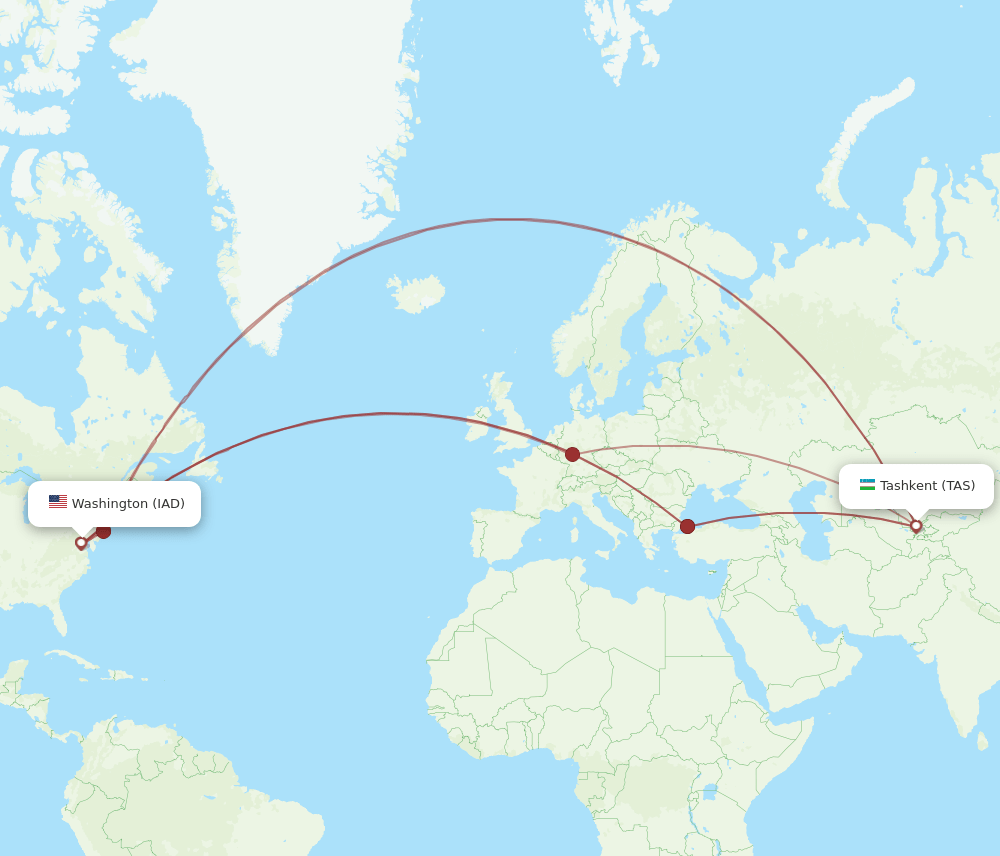 IAD to TAS flights and routes map