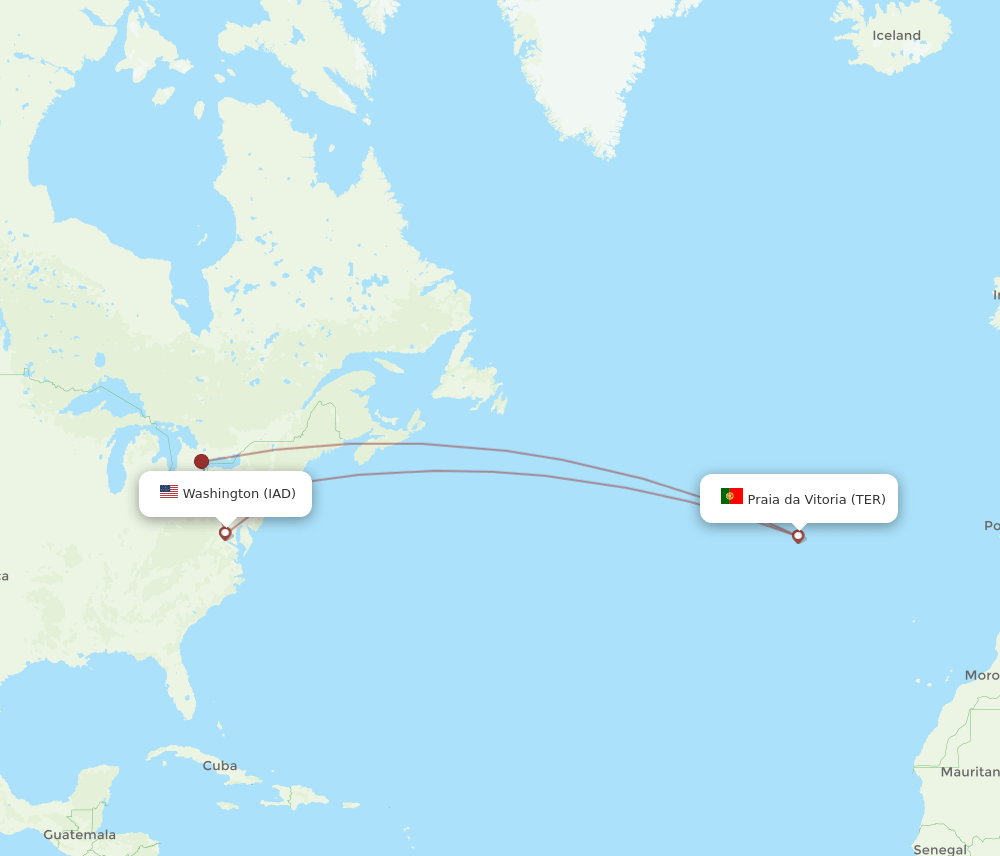 IAD to TER flights and routes map