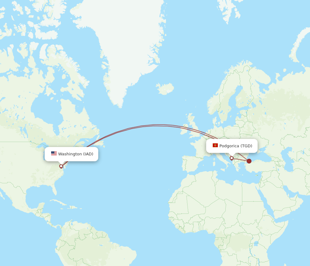 IAD-TGD flight routes