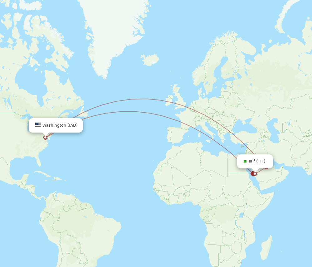 IAD-TIF flight routes