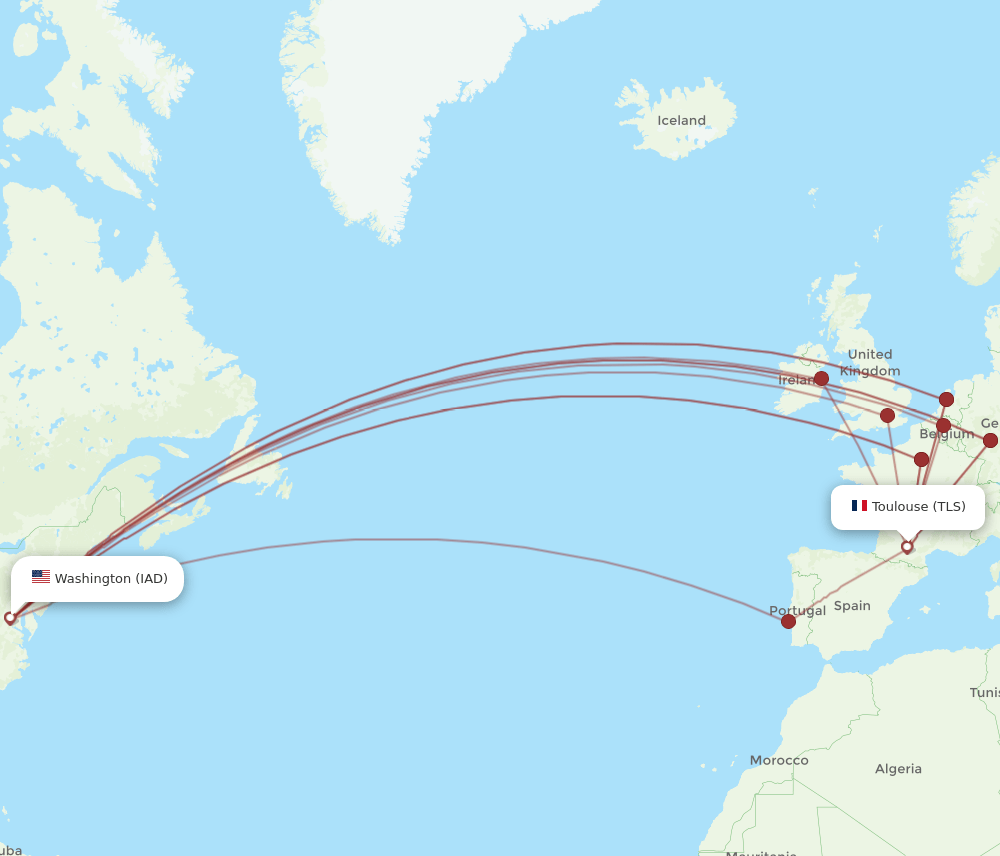 IAD to TLS flights and routes map