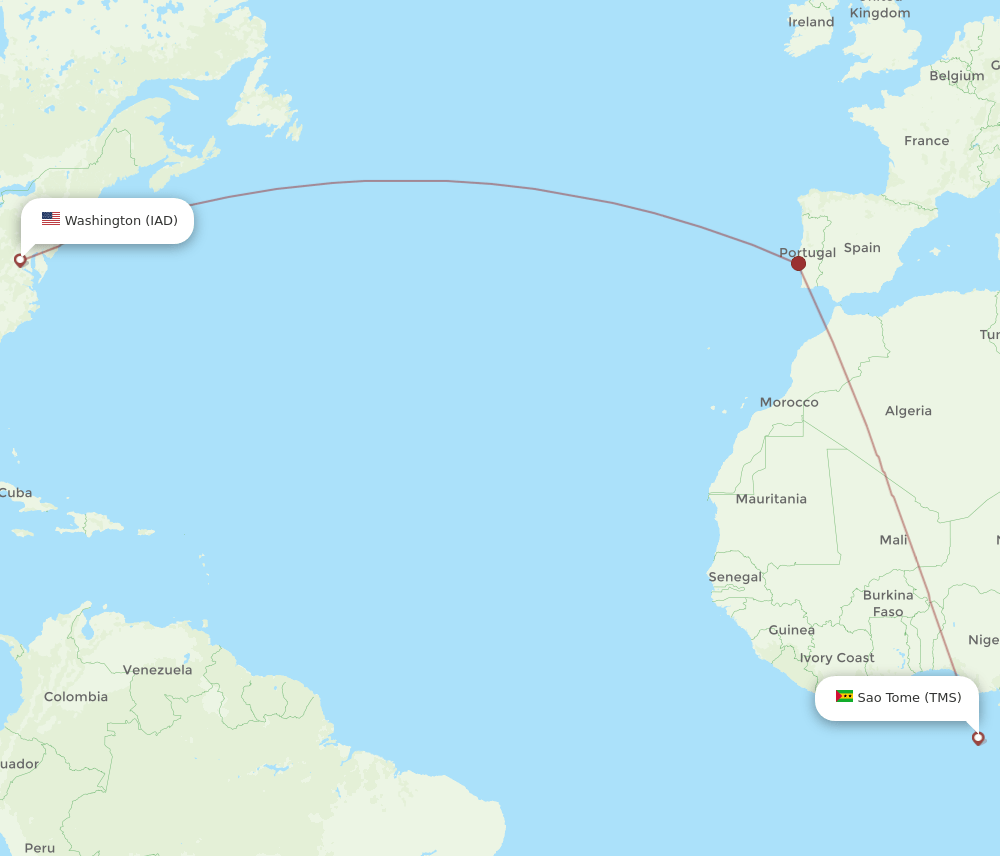 IAD to TMS flights and routes map