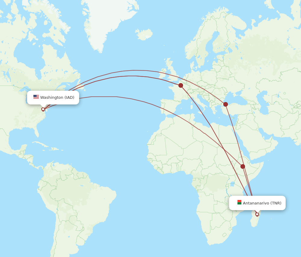 IAD-TNR flight routes