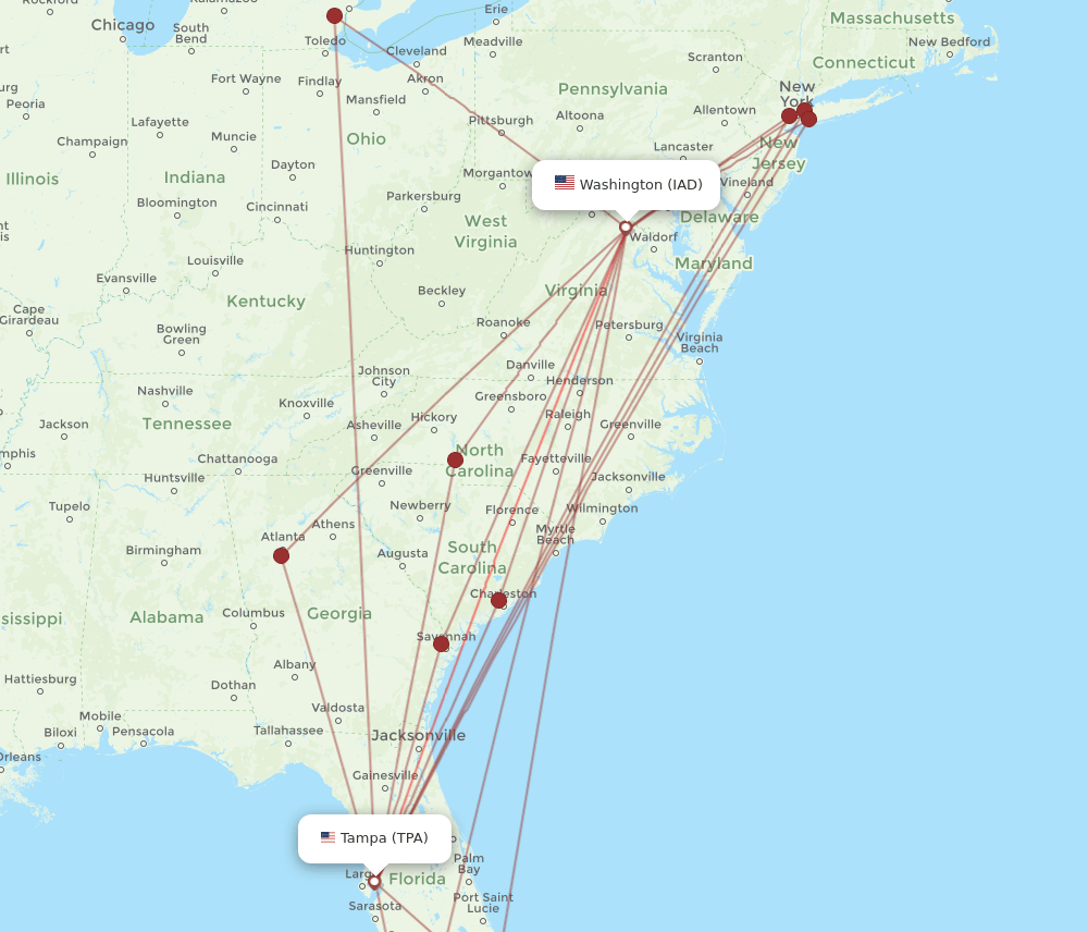 IAD-TPA flight routes