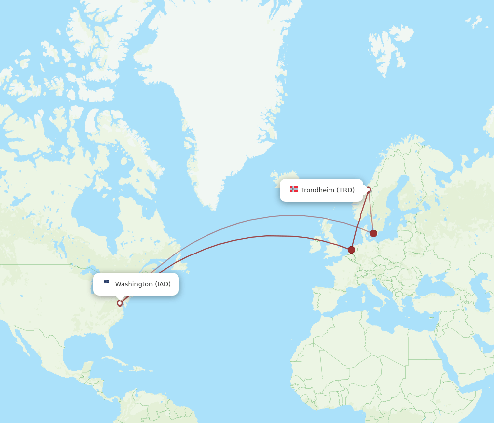 IAD to TRD flights and routes map