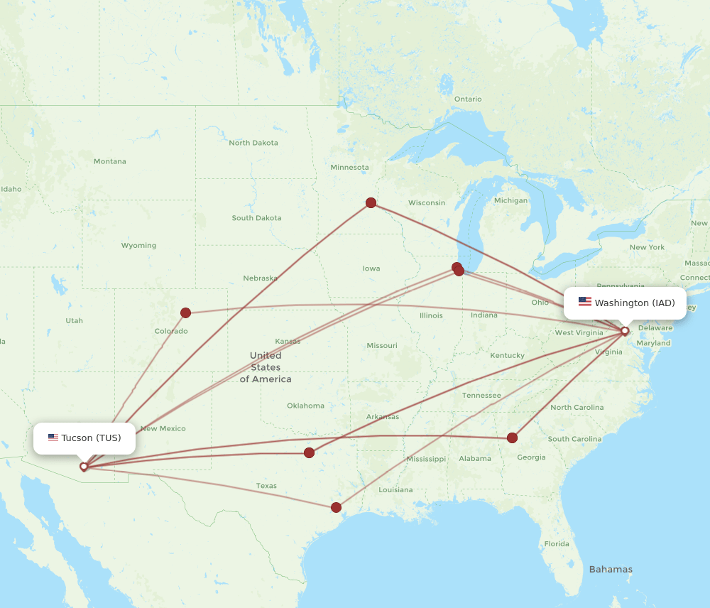 IAD-TUS flight routes