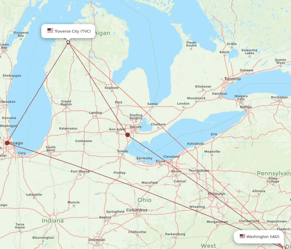 IAD-TVC flight routes