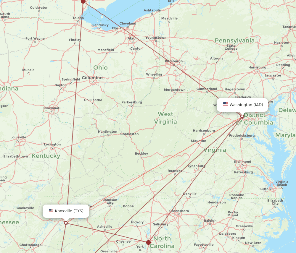 IAD-TYS flight routes