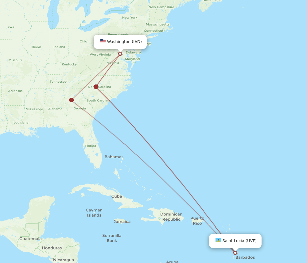IAD-UVF flight routes