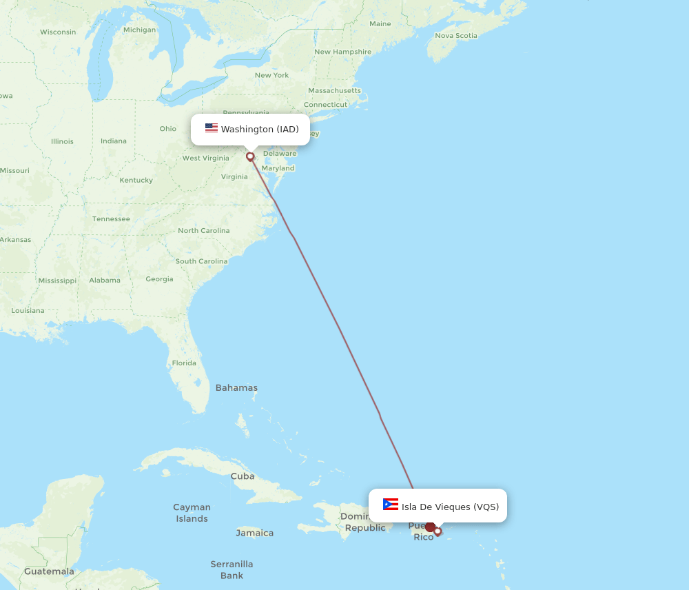 IAD to VQS flights and routes map