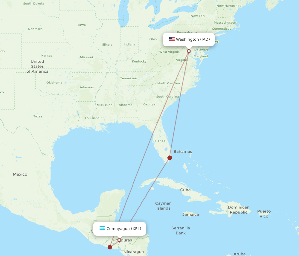 IAD-XPL flight routes