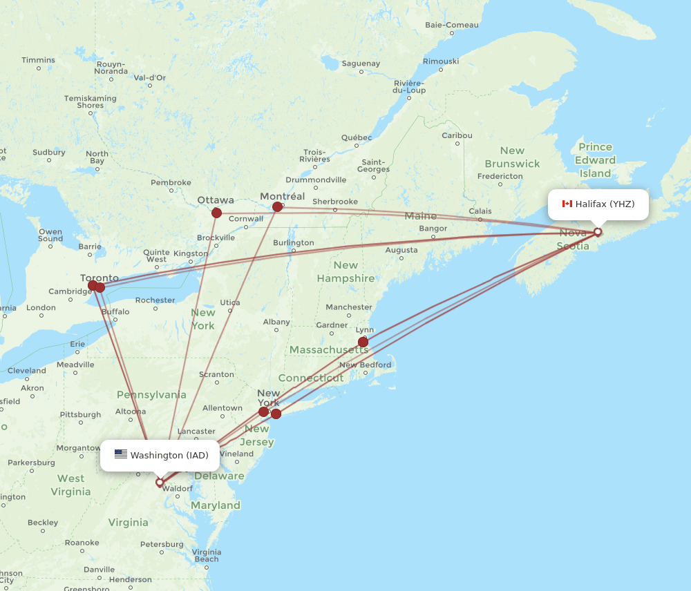 IAD-YHZ flight routes