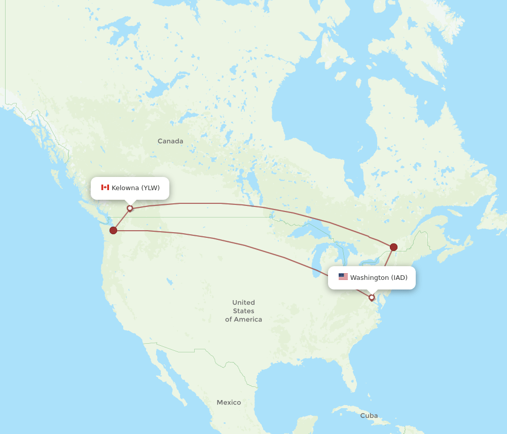 IAD-YLW flight routes