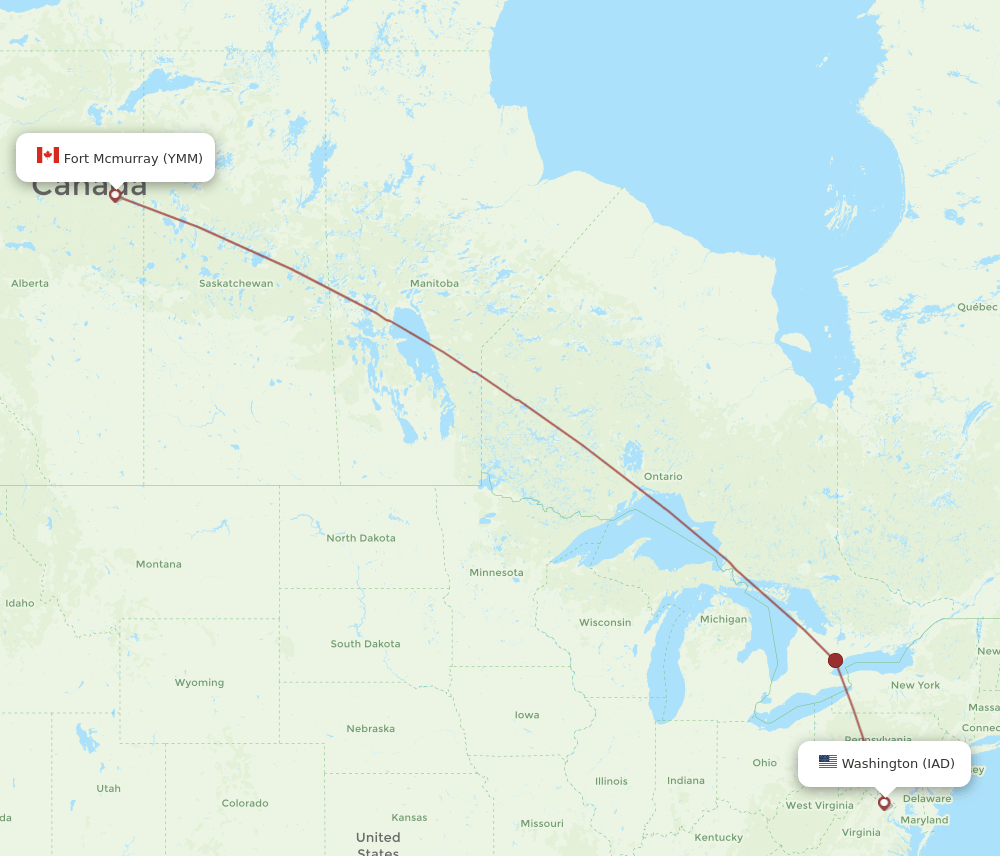 IAD-YMM flight routes