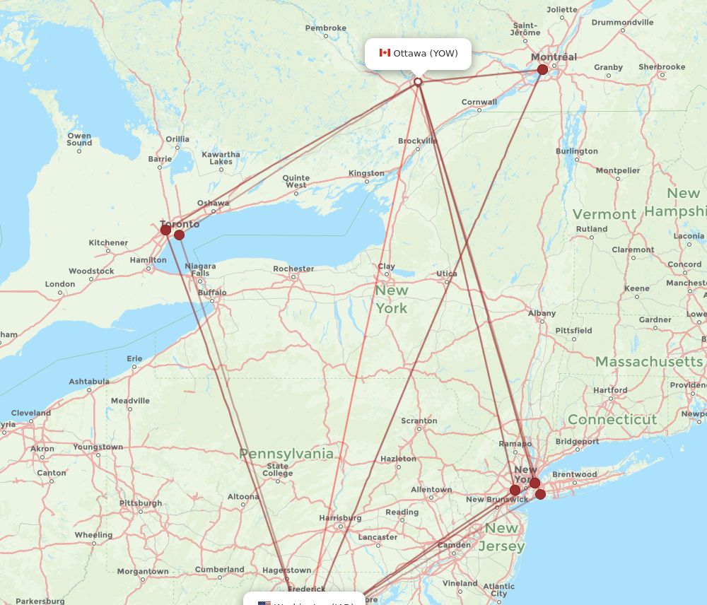 IAD to YOW flights and routes map
