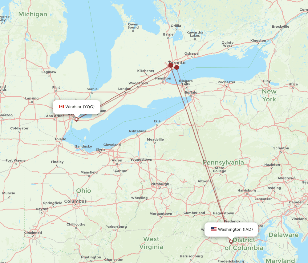 IAD to YQG flights and routes map