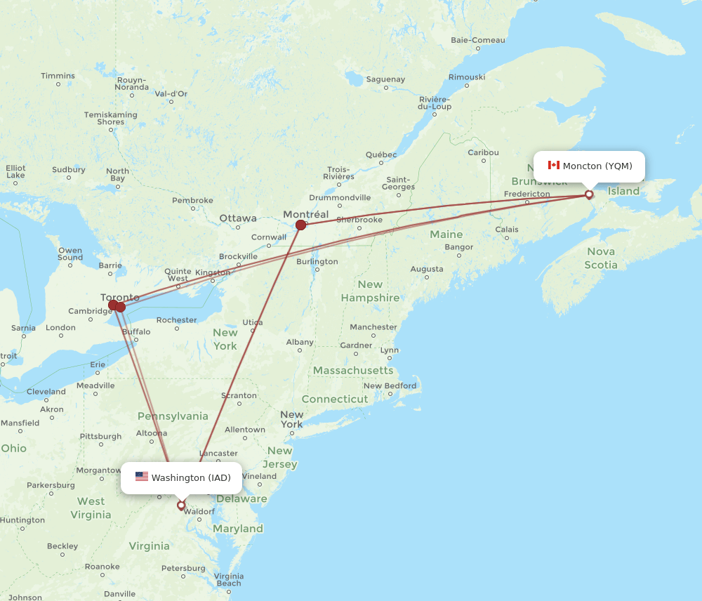 IAD-YQM flight routes