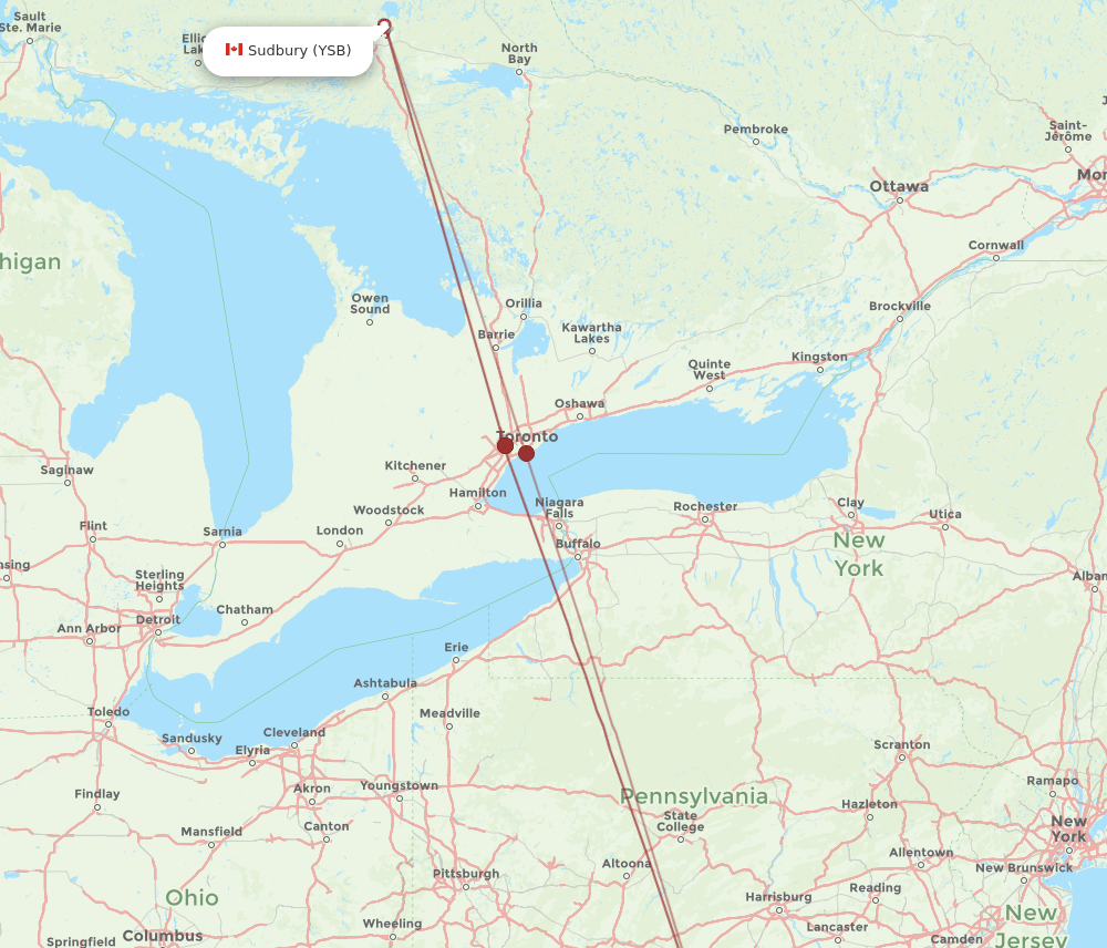 IAD-YSB flight routes