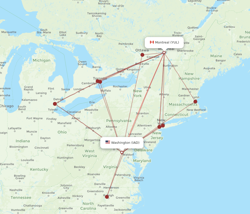 IAD-YUL flight routes