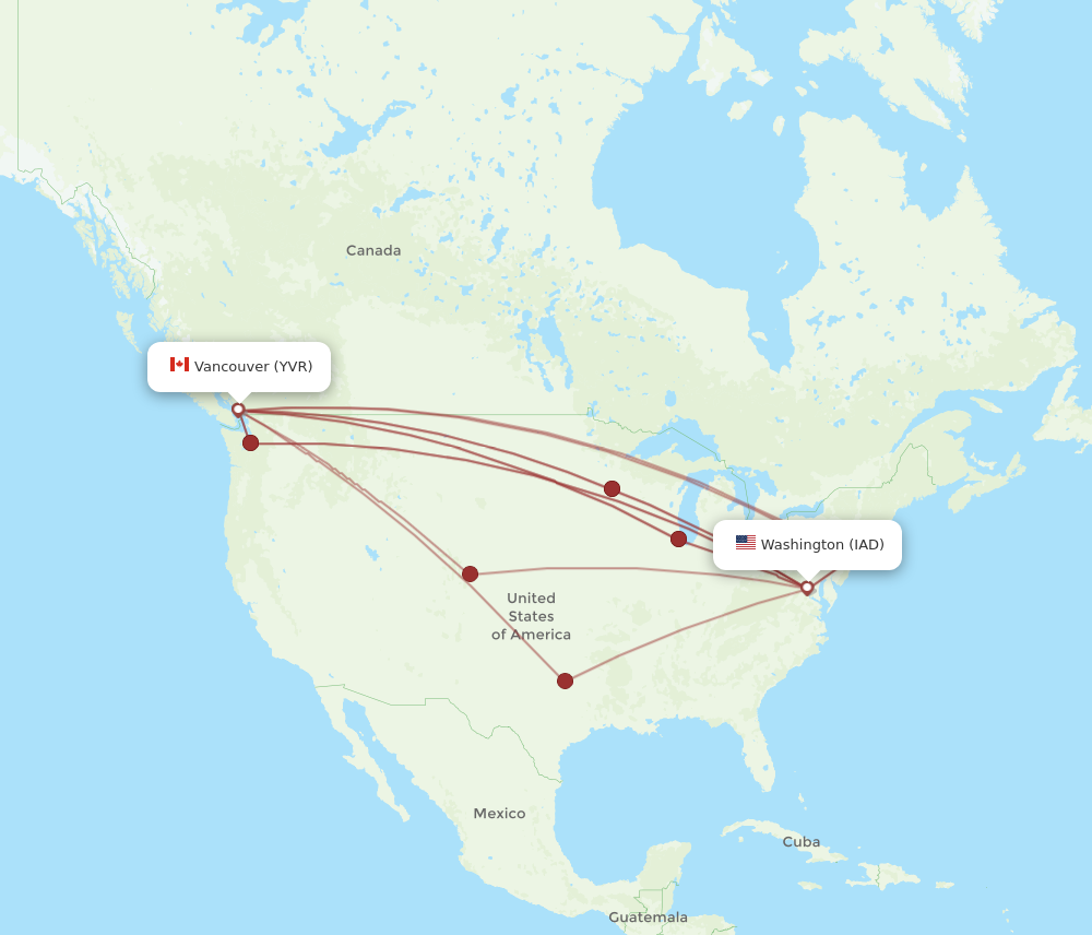 YVR to IAD flights and routes map