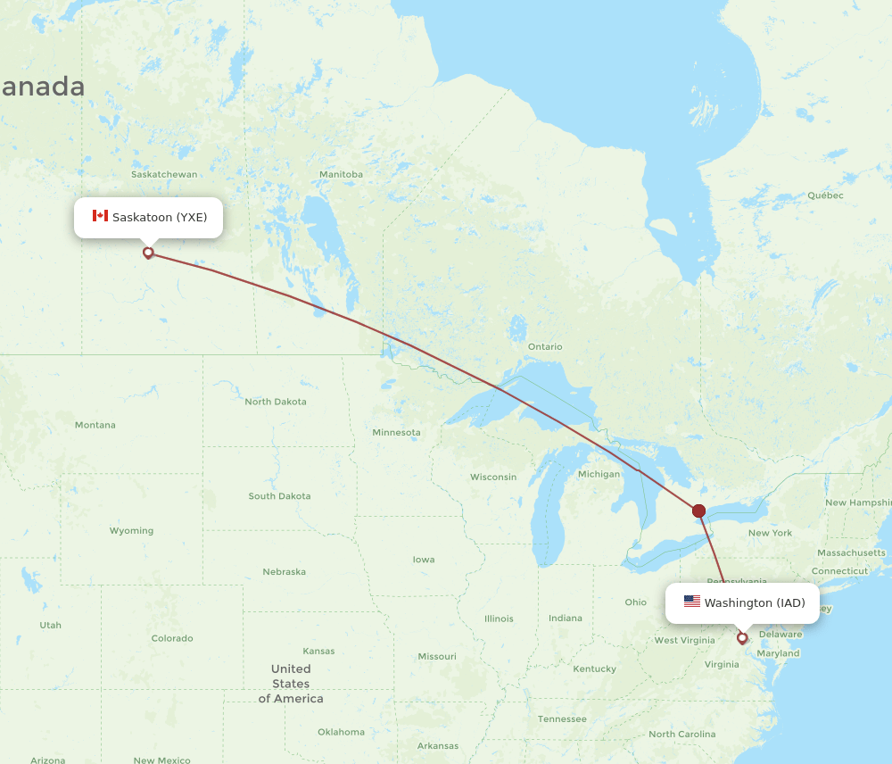 IAD-YXE flight routes